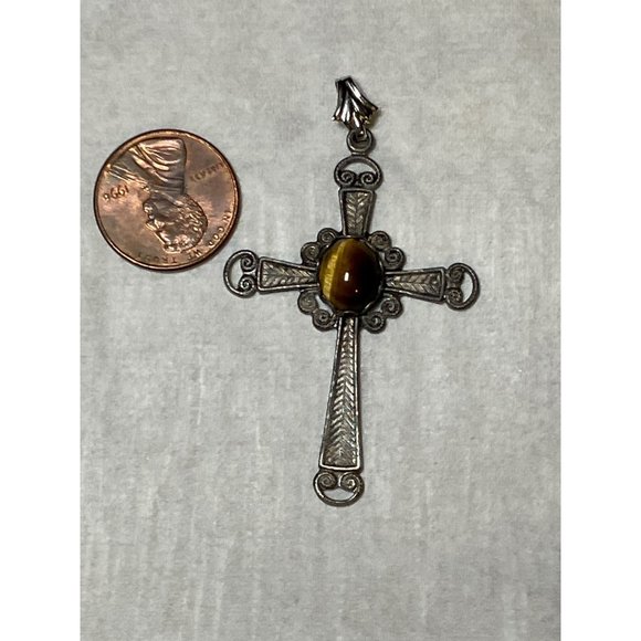 Christian Cross Pendant for Necklace with Center Stone - Picture 3 of 7